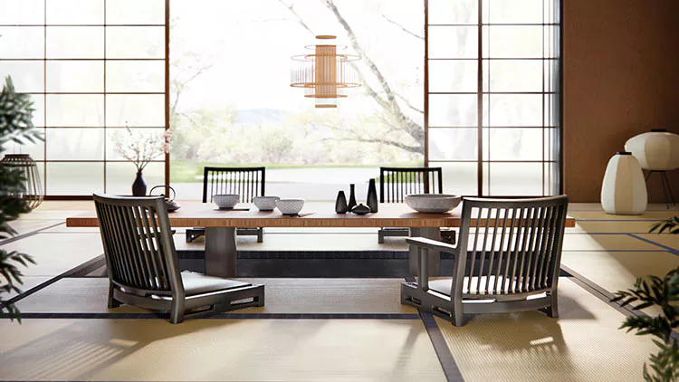 Japanese Living Room Rendering of Low Table and Chairs