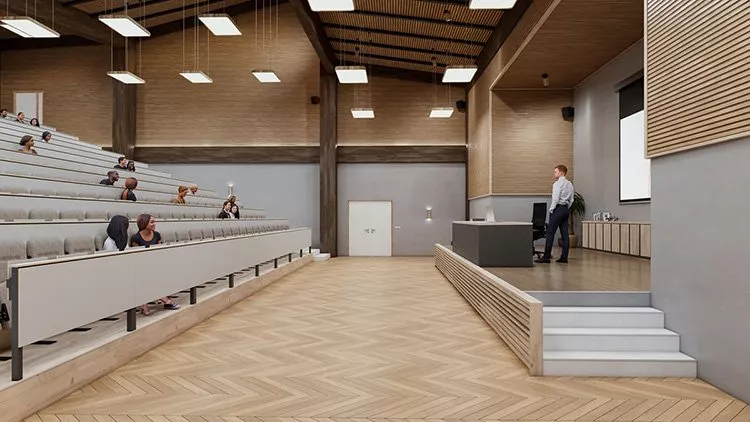 Lecture room with modern flooring and lighting
